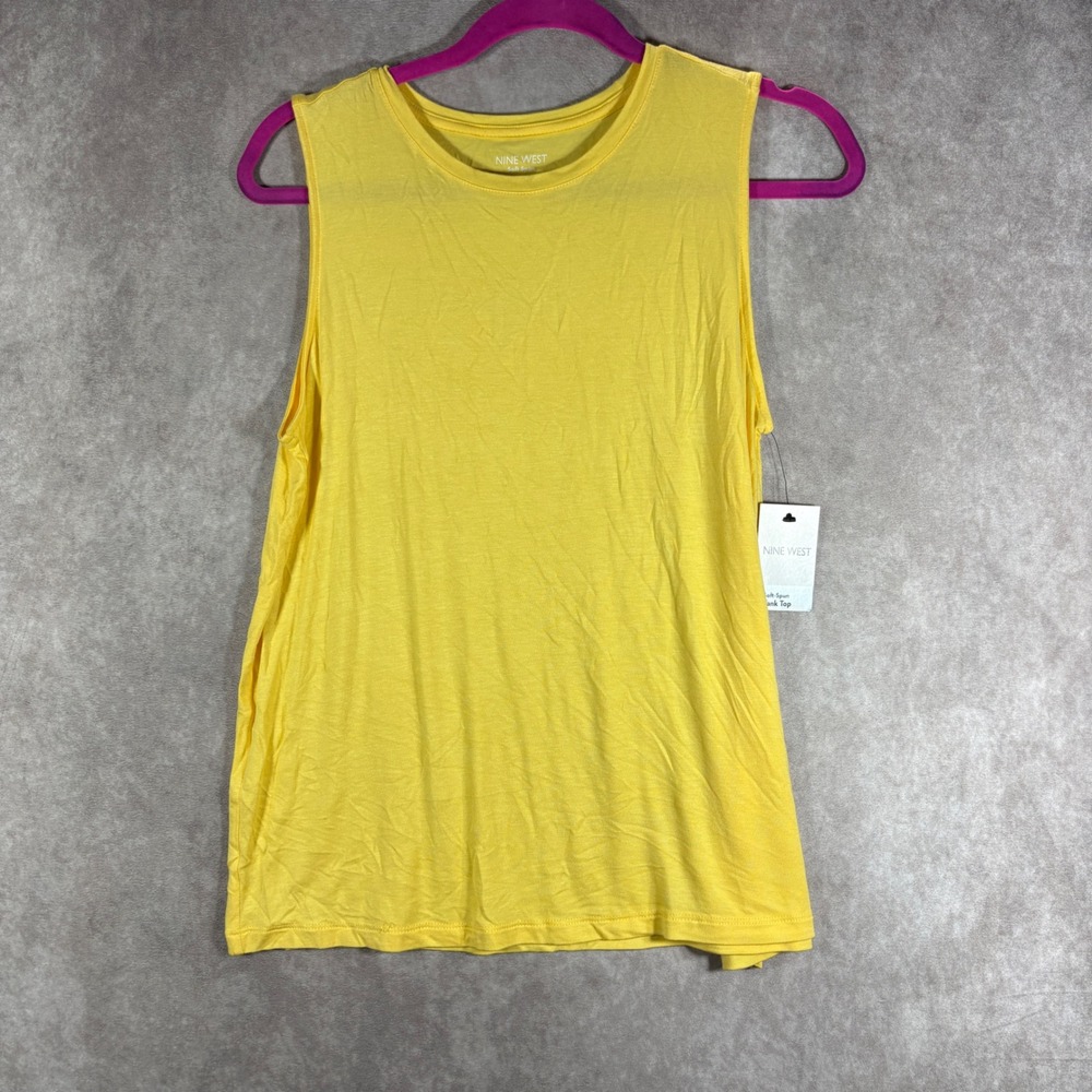 Nine West Tank Top Womens L Yellow Essential Easy High Neck Tank Soft Spun NEW